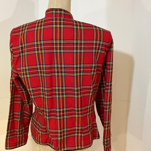 Vintage Red tartan women’s crop jacket blazer. Old money 80s crop vintage 12 - Picture 3 of 6